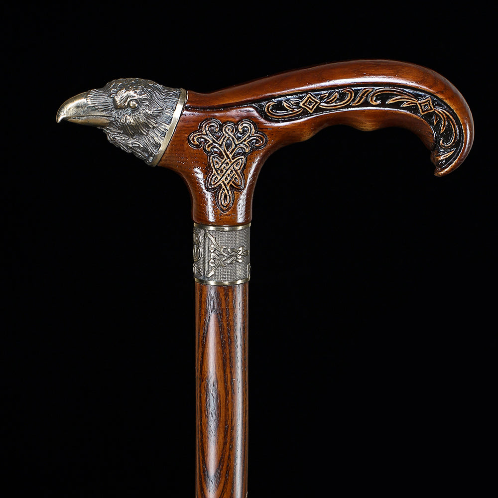 Raven Head Bronze & Wood Artisan Intricate Detail Design Cane Hand Carved Artisan - Tophatter Daily Deals