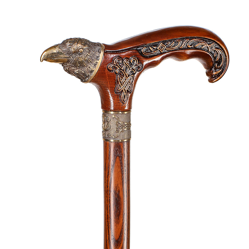 Raven Head Bronze & Wood Artisan Intricate Detail Design Cane Hand Carved Artisan - Tophatter Daily Deals