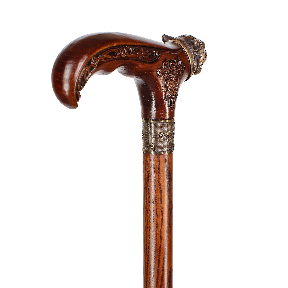 Tiger Head Bronze & Wood Artisan Intricate Detail Design Cane Hand Carved Artisan - Tophatter Daily Deals