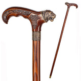 Tiger Head Bronze & Wood Artisan Intricate Detail Design Cane Hand Carved Artisan - Tophatter Daily Deals