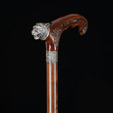 Tiger Head Bronze & Wood Artisan Intricate Detail Design Cane Hand Carved Artisan - Tophatter Daily Deals