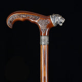 Tiger Head Bronze & Wood Artisan Intricate Detail Design Cane Hand Carved Artisan - Tophatter Daily Deals