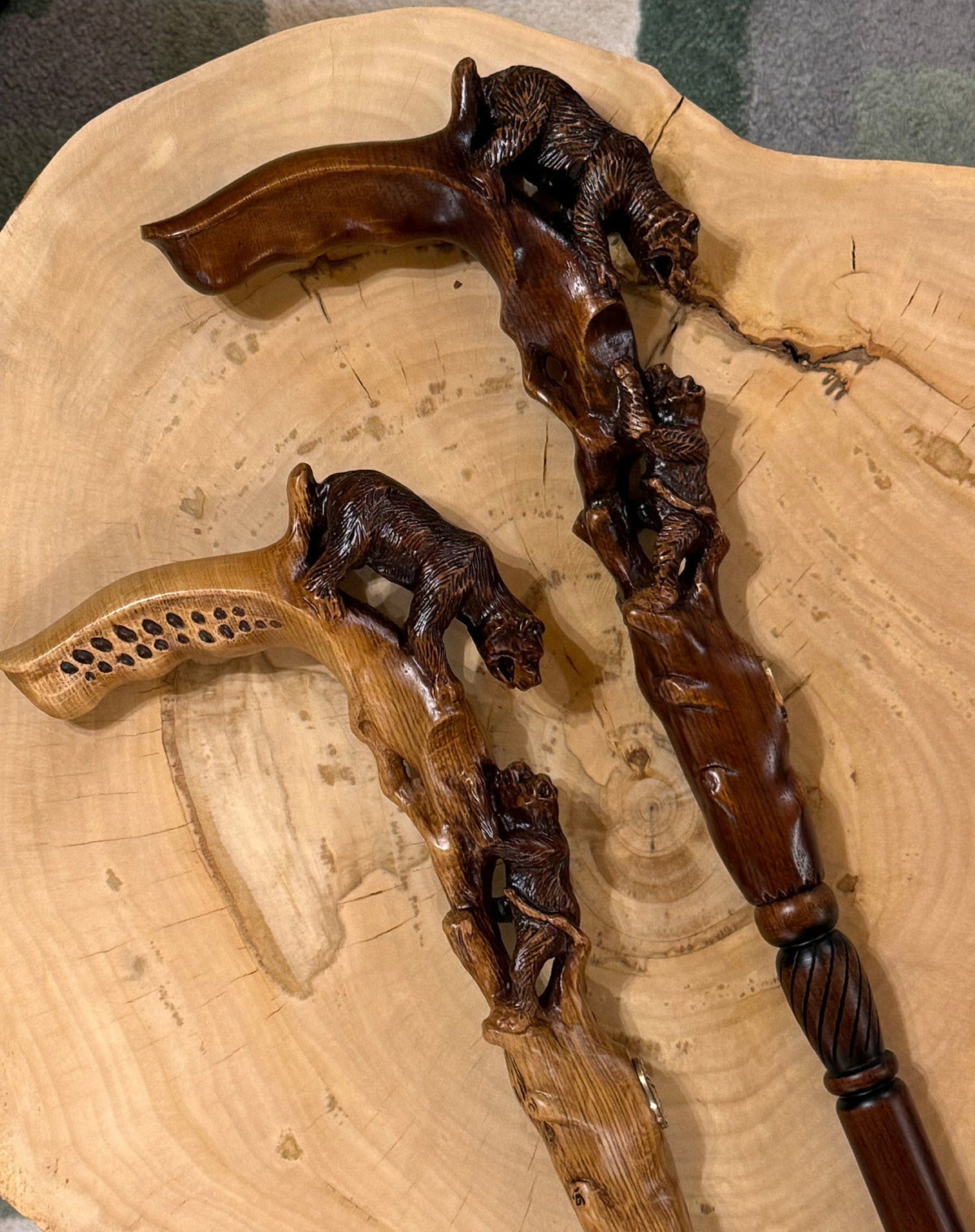 Mama Bear with Baby Bear: Artisan Intricate Hand-Carved Cane Hand Carved Artisan - Tophatter Daily Deals