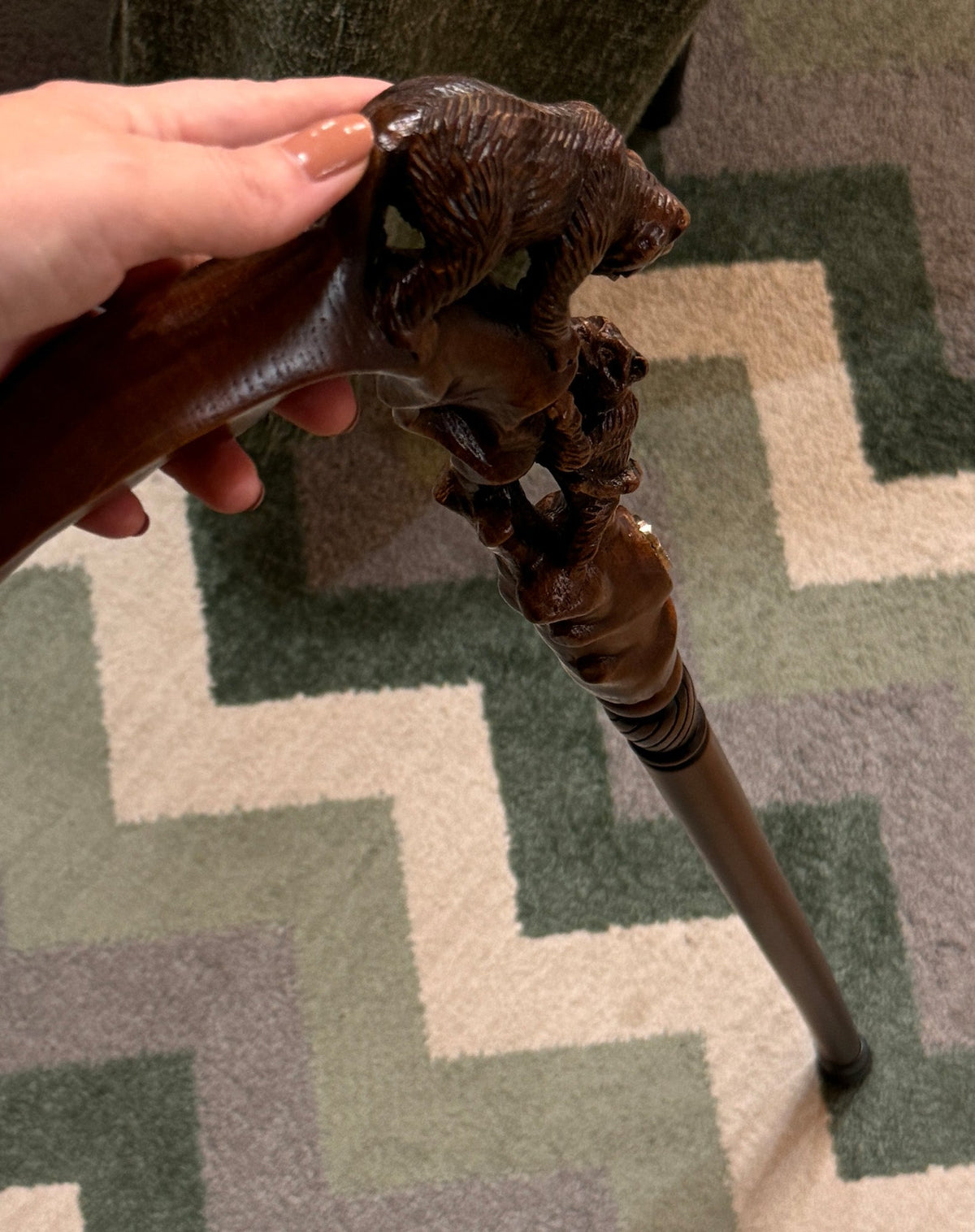 Mama Bear with Baby Bear: Artisan Intricate Hand-Carved Cane Hand Carved Artisan - Tophatter Daily Deals