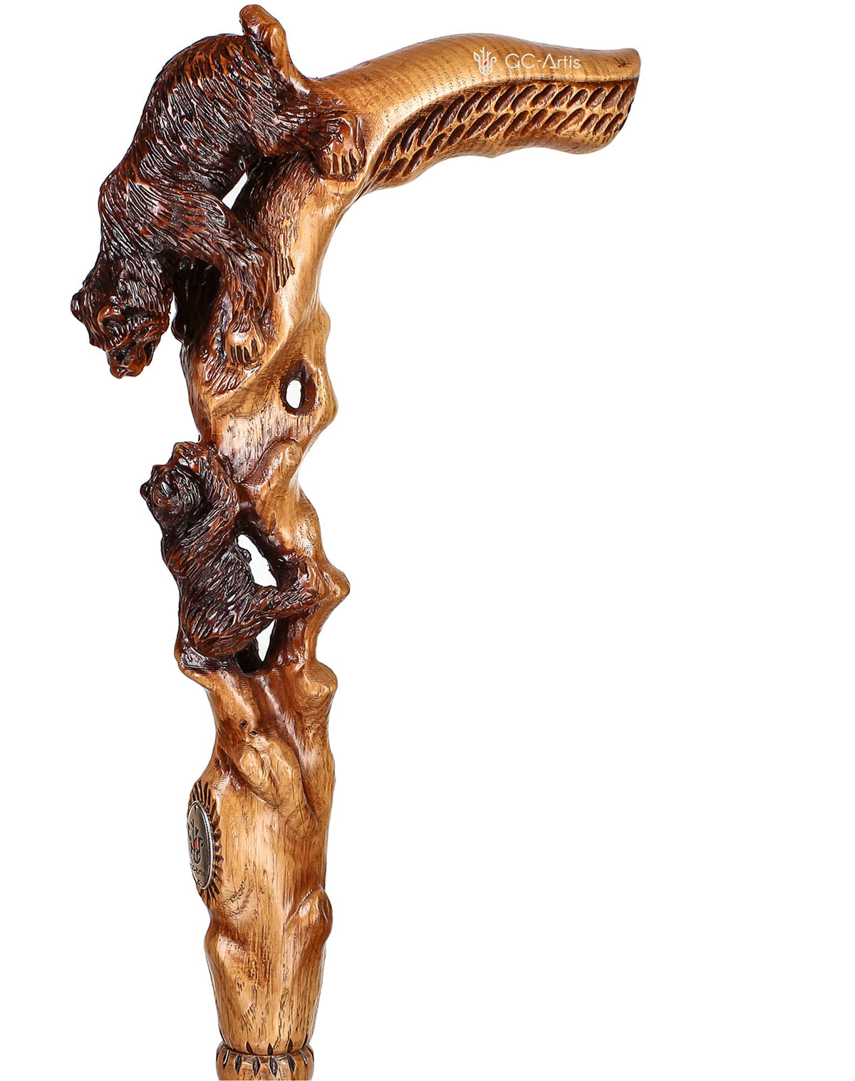 Mama Bear with Baby Bear: Artisan Intricate Hand-Carved Cane Hand Carved Artisan - Tophatter Daily Deals