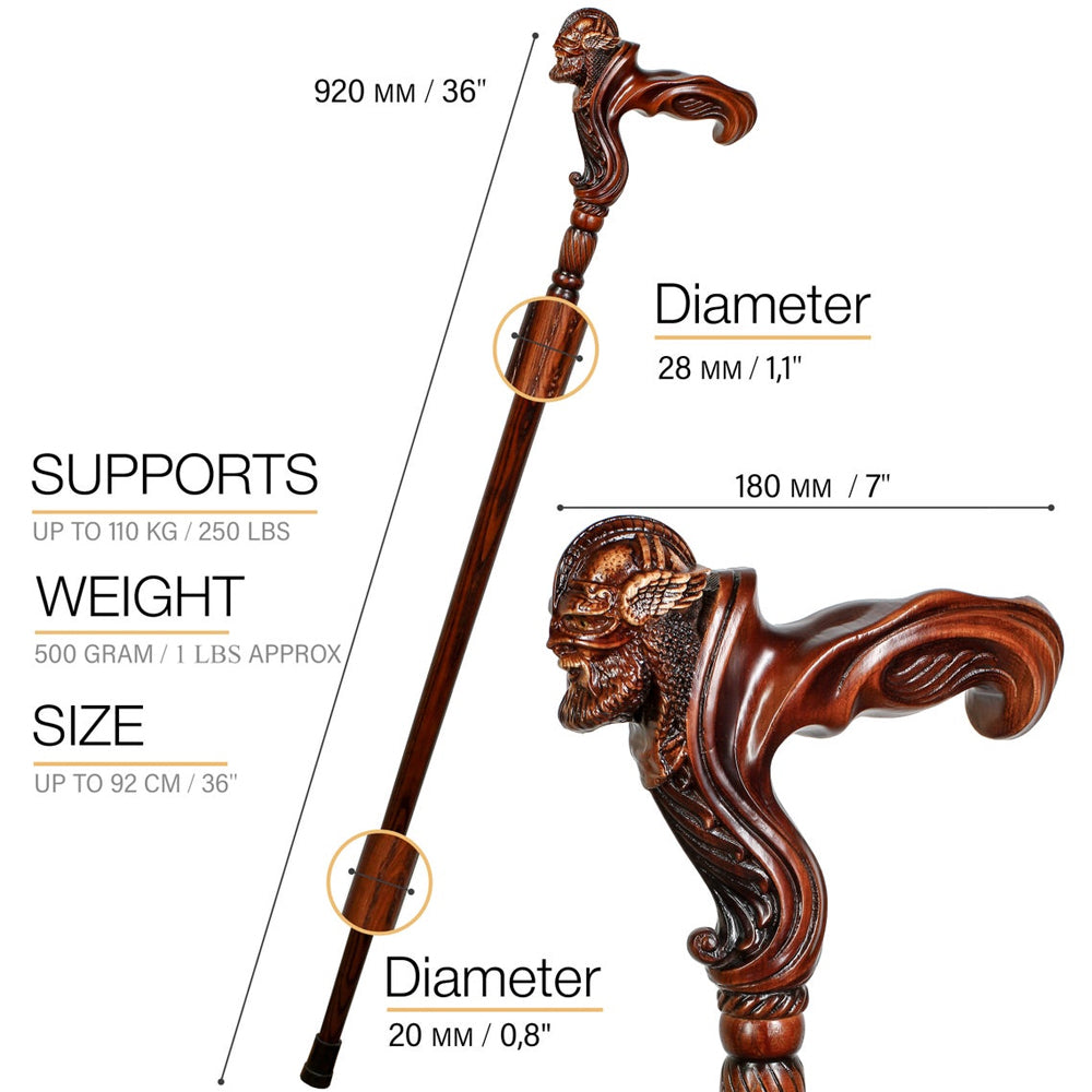 Viking Corsair: Artisan Intricate Hand-Carved Cane (Right Hand) Hand Carved Artisan - Tophatter Daily Deals
