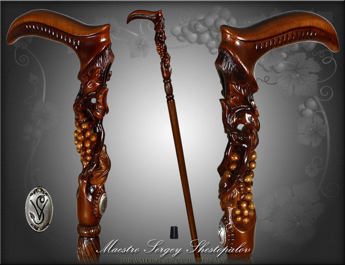 Vineyard Grape and Vines: Artisan Intricate Hand-Carved Cane Hand Carved Artisan - Tophatter Daily Deals