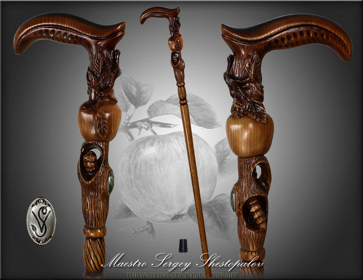Apple Tree Teacher Artisan Intricate Hand-Carved Walking Cane Hand Carved Artisan - Tophatter Daily Deals
