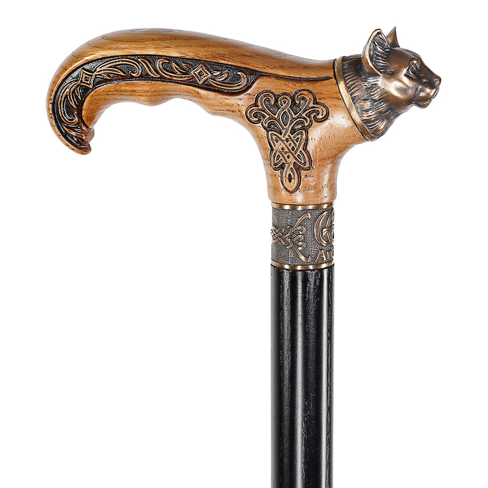 Kitty Head: Bronze & Wood Artisan Intricate Design Cane Hand Carved Artisan - Tophatter Daily Deals