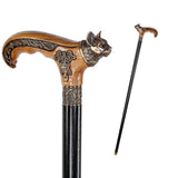 Kitty Head: Bronze & Wood Artisan Intricate Design Cane Hand Carved Artisan - Tophatter Daily Deals