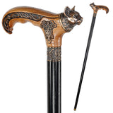 Kitty Head: Bronze & Wood Artisan Intricate Design Cane Hand Carved Artisan - Tophatter Daily Deals