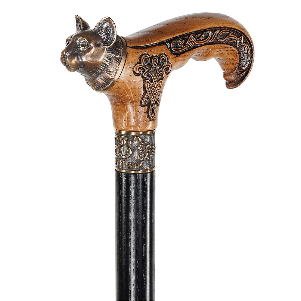 Kitty Head: Bronze & Wood Artisan Intricate Design Cane Hand Carved Artisan - Tophatter Daily Deals