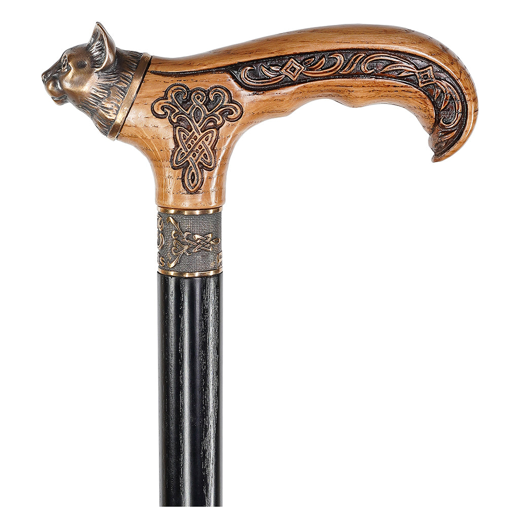 Kitty Head: Bronze & Wood Artisan Intricate Design Cane Hand Carved Artisan - Tophatter Daily Deals