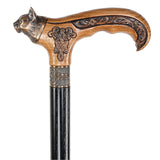 Kitty Head: Bronze & Wood Artisan Intricate Design Cane Hand Carved Artisan - Tophatter Daily Deals