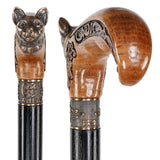 Kitty Head: Bronze & Wood Artisan Intricate Design Cane Hand Carved Artisan - Tophatter Daily Deals