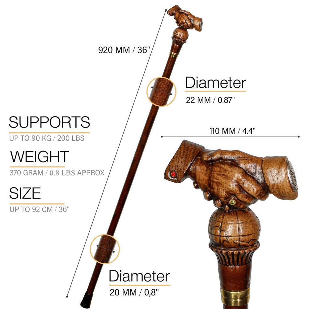World Peace Artisan Intricate Handcarved Cane Hand Carved Artisan - Tophatter Daily Deals