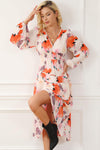 Printed V-Neck Balloon Sleeve Dress Casual Dresses - Tophatter Daily Deals