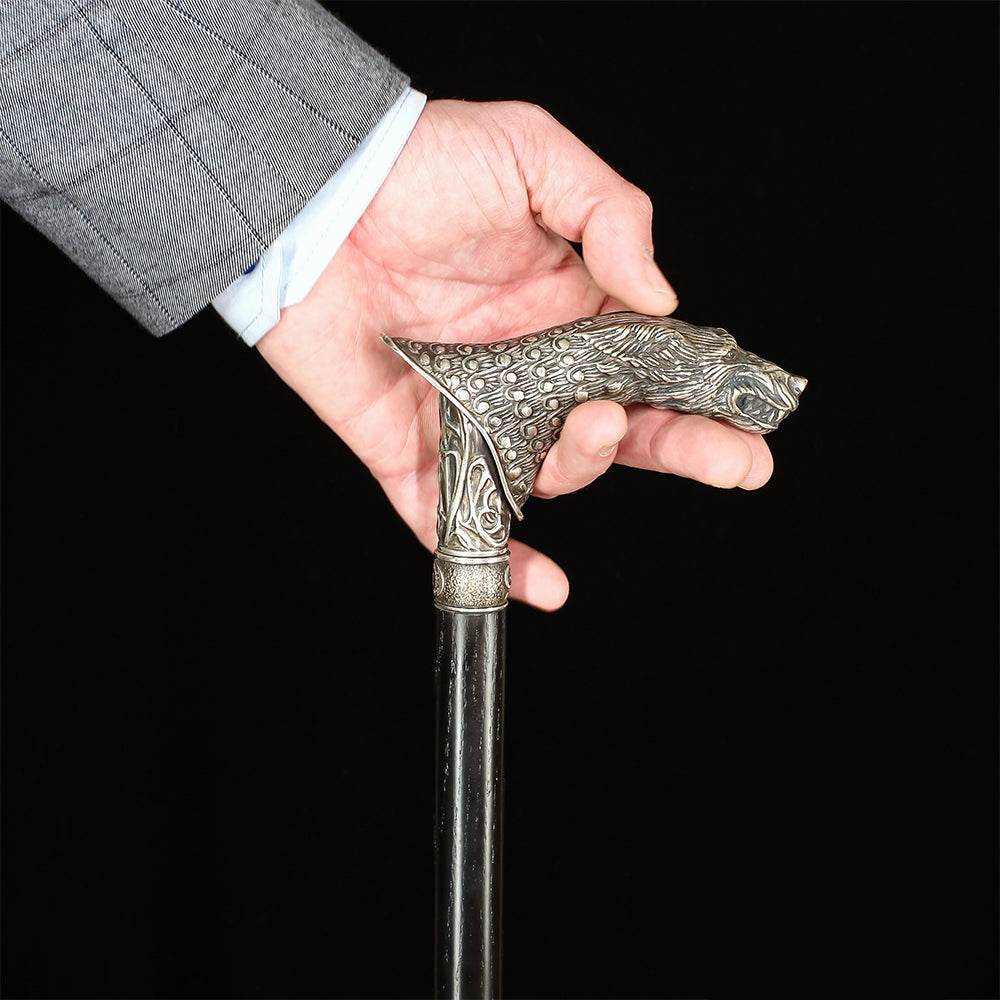 Wolf Victorian Style Silver Plated Artisan Intricate Handcarved Cane Hand Carved Artisan - Tophatter Daily Deals