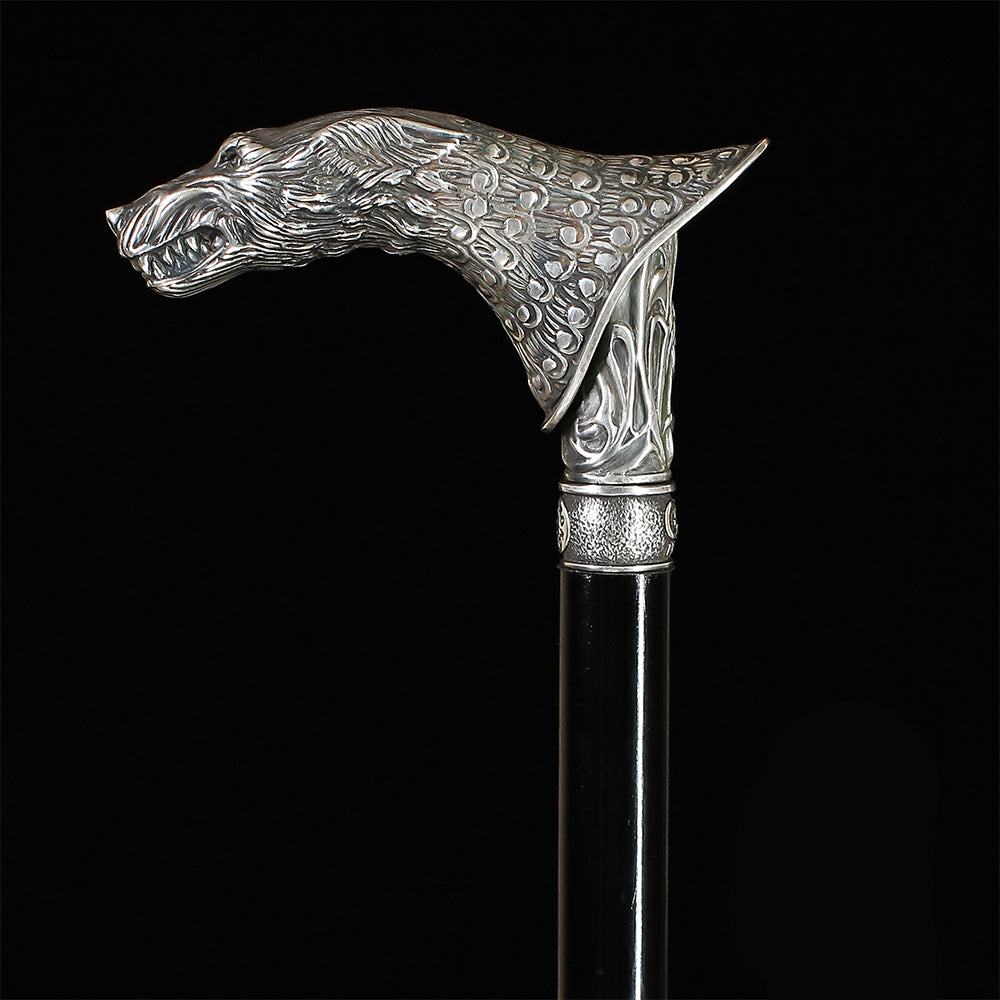 Wolf Victorian Style Silver Plated Artisan Intricate Handcarved Cane Hand Carved Artisan - Tophatter Daily Deals
