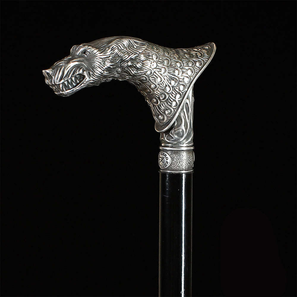 Wolf Victorian Style Silver Plated Artisan Intricate Handcarved Cane Hand Carved Artisan - Tophatter Daily Deals