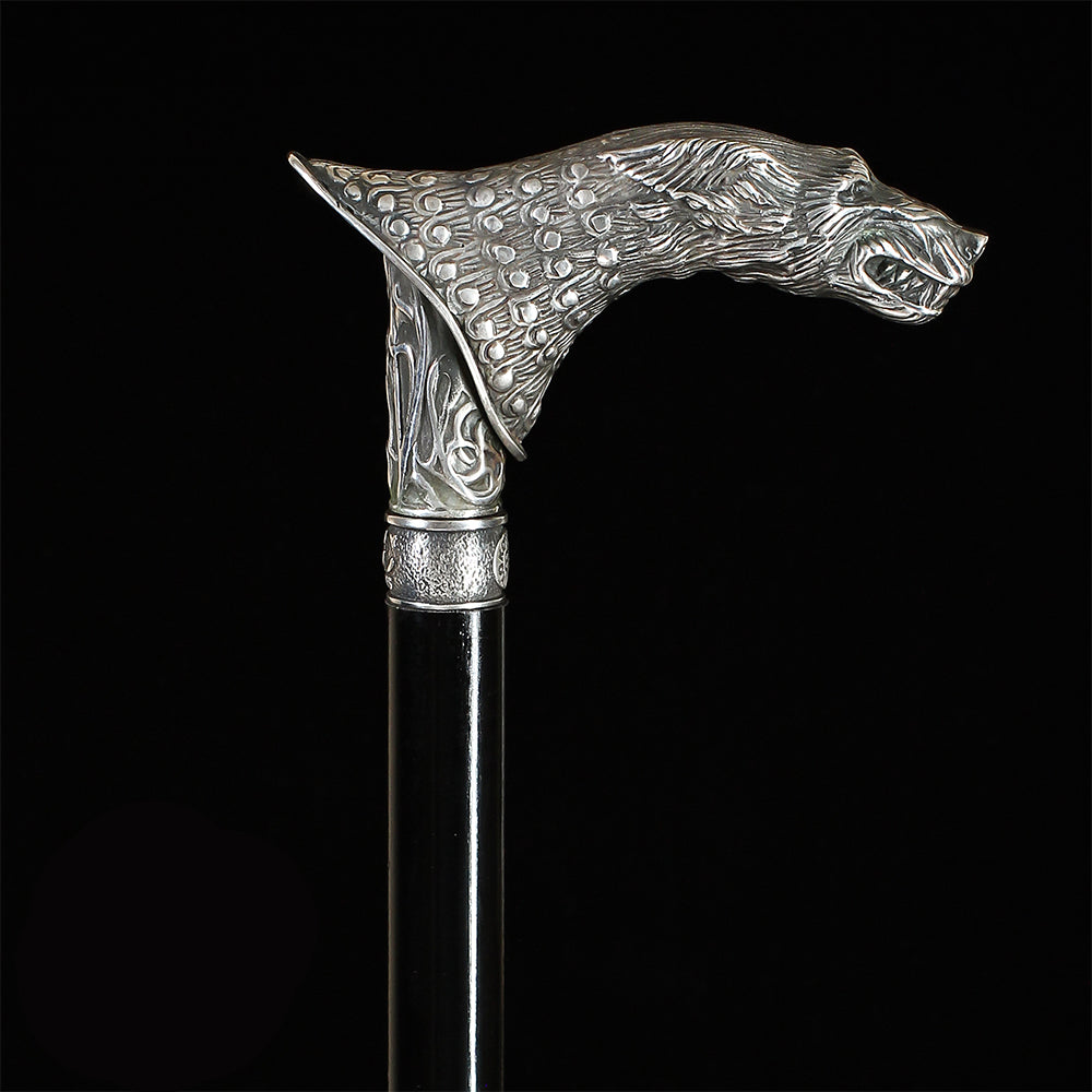 Wolf Victorian Style Silver Plated Artisan Intricate Handcarved Cane Hand Carved Artisan - Tophatter Daily Deals