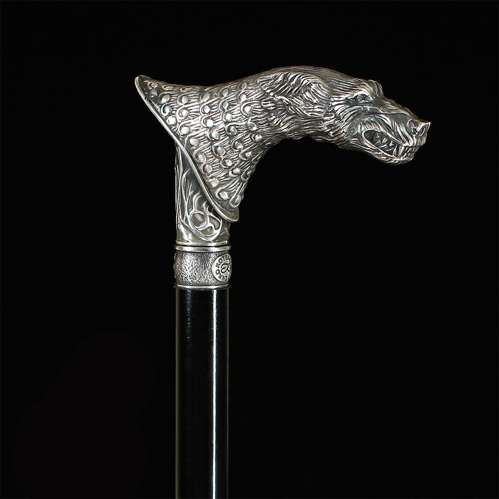 Wolf Victorian Style Silver Plated Artisan Intricate Handcarved Cane Hand Carved Artisan - Tophatter Daily Deals