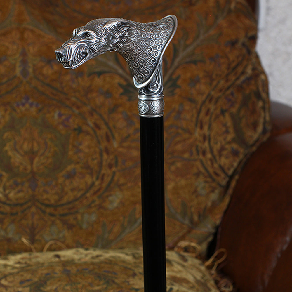 Wolf Victorian Style Silver Plated Artisan Intricate Handcarved Cane Hand Carved Artisan - Tophatter Daily Deals