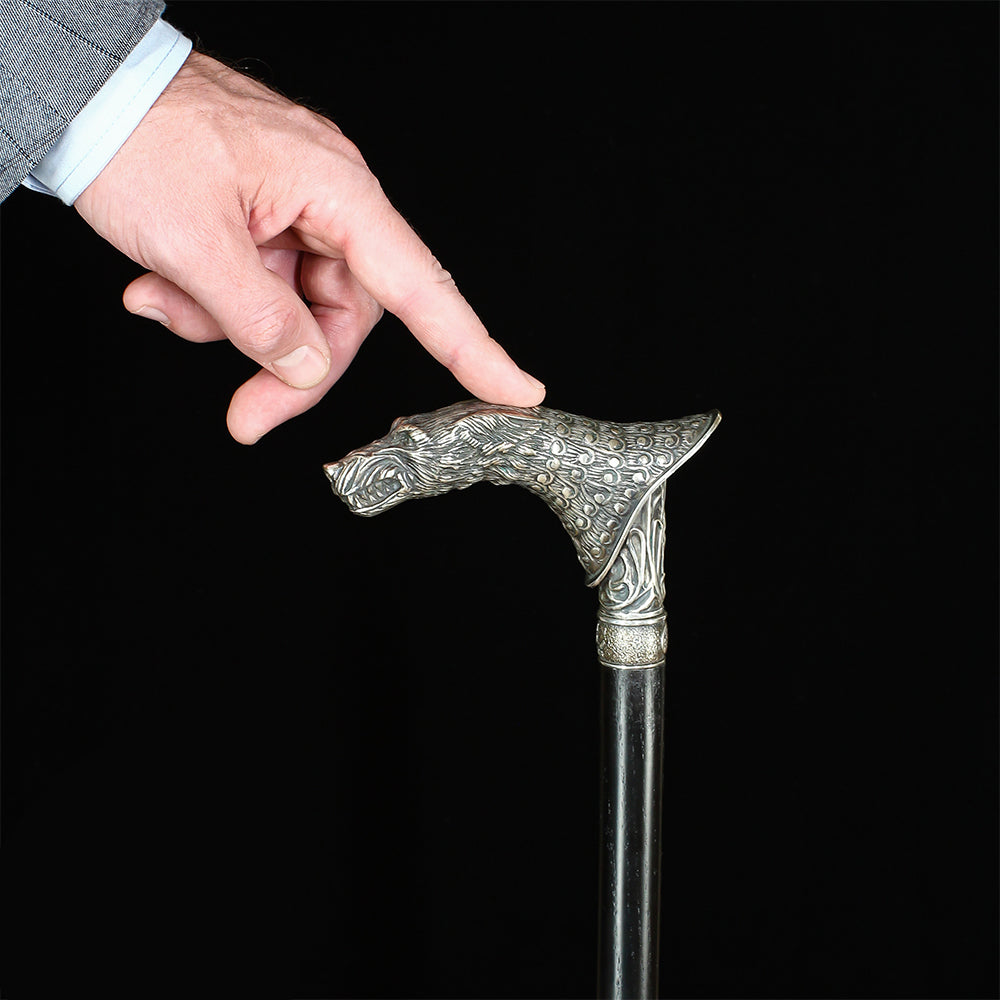 Wolf Victorian Style Silver Plated Artisan Intricate Handcarved Cane Hand Carved Artisan - Tophatter Daily Deals