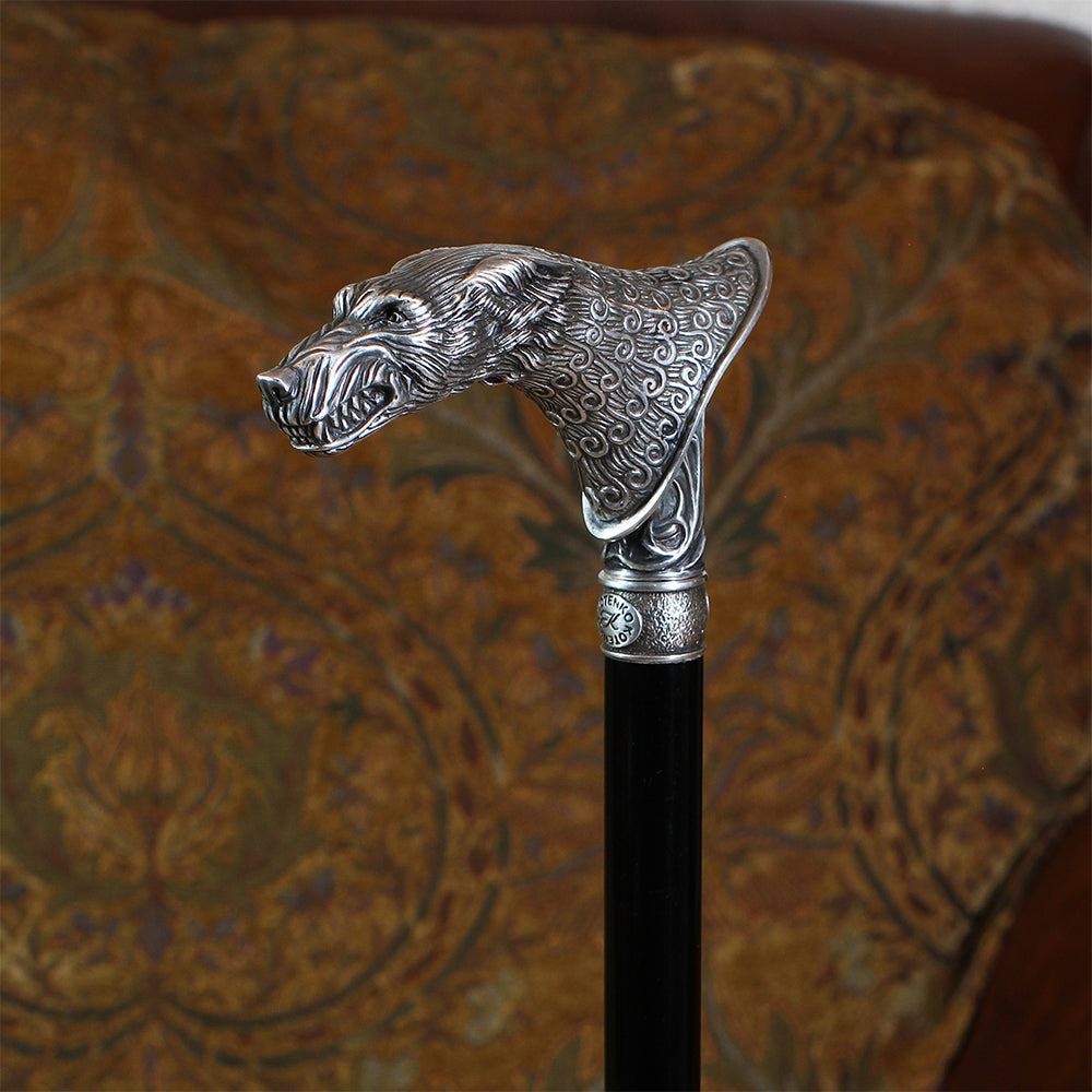 Wolf Victorian Style Silver Plated Artisan Intricate Handcarved Cane Hand Carved Artisan - Tophatter Daily Deals