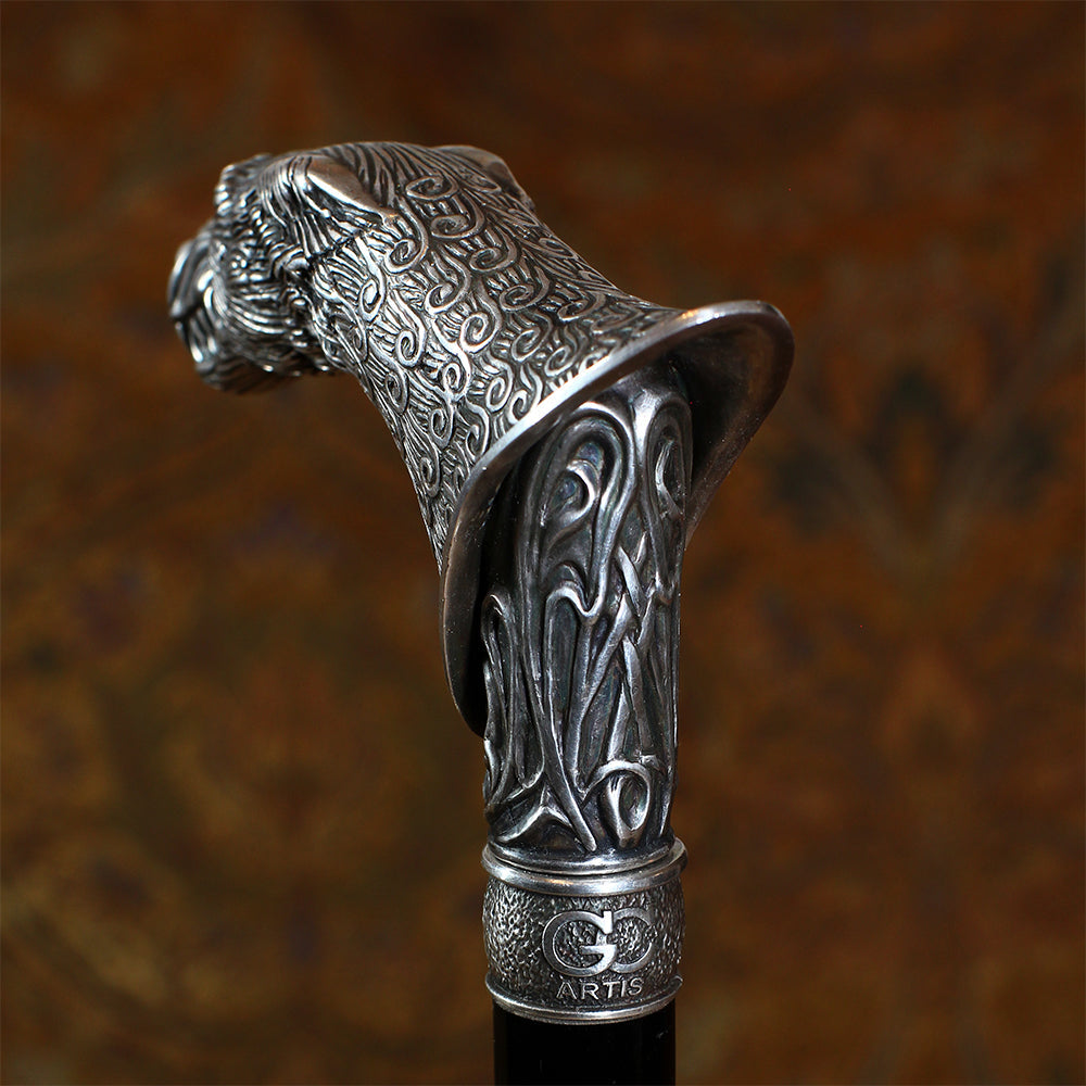 Wolf Victorian Style Silver Plated Artisan Intricate Handcarved Cane Hand Carved Artisan - Tophatter Daily Deals