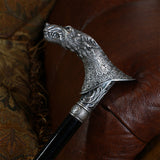 Wolf Victorian Style Silver Plated Artisan Intricate Handcarved Cane Hand Carved Artisan - Tophatter Daily Deals
