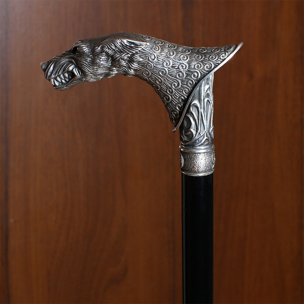Wolf Victorian Style Silver Plated Artisan Intricate Handcarved Cane Hand Carved Artisan - Tophatter Daily Deals