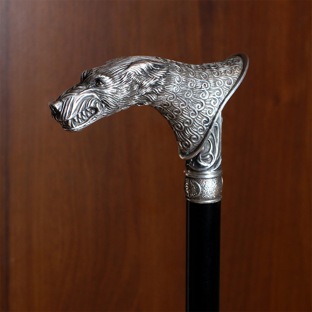 Wolf Victorian Style Silver Plated Artisan Intricate Handcarved Cane Hand Carved Artisan - Tophatter Daily Deals