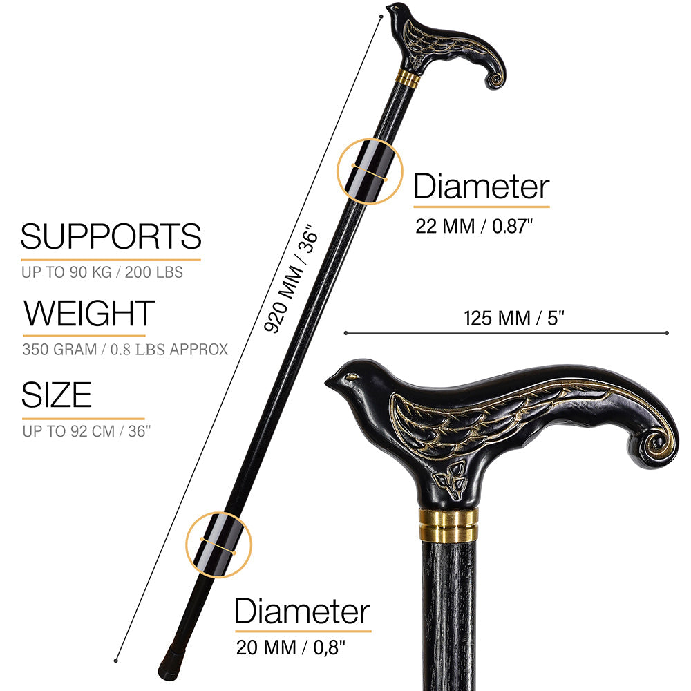 Swallow Bird Black: Artisan Intricate Detail Handcarved Cane Hand Carved Artisan - Tophatter Daily Deals