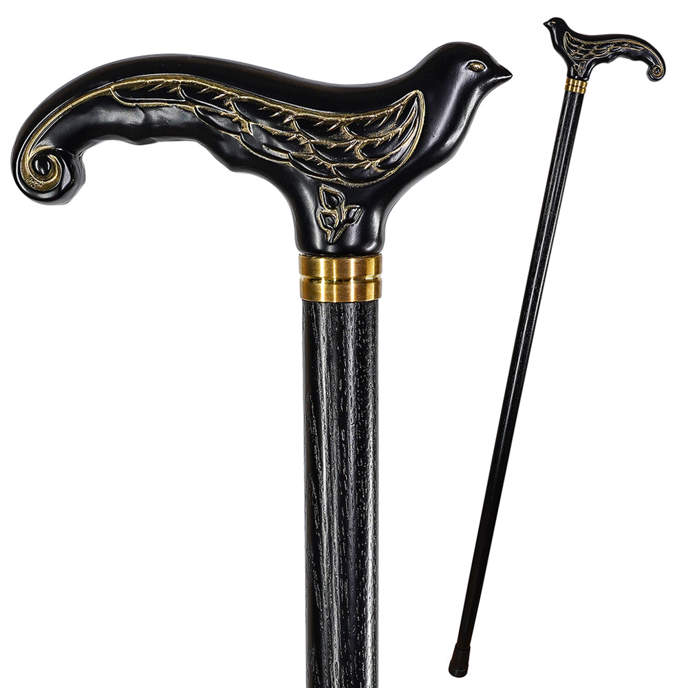 Swallow Bird Black: Artisan Intricate Detail Handcarved Cane Hand Carved Artisan - Tophatter Daily Deals