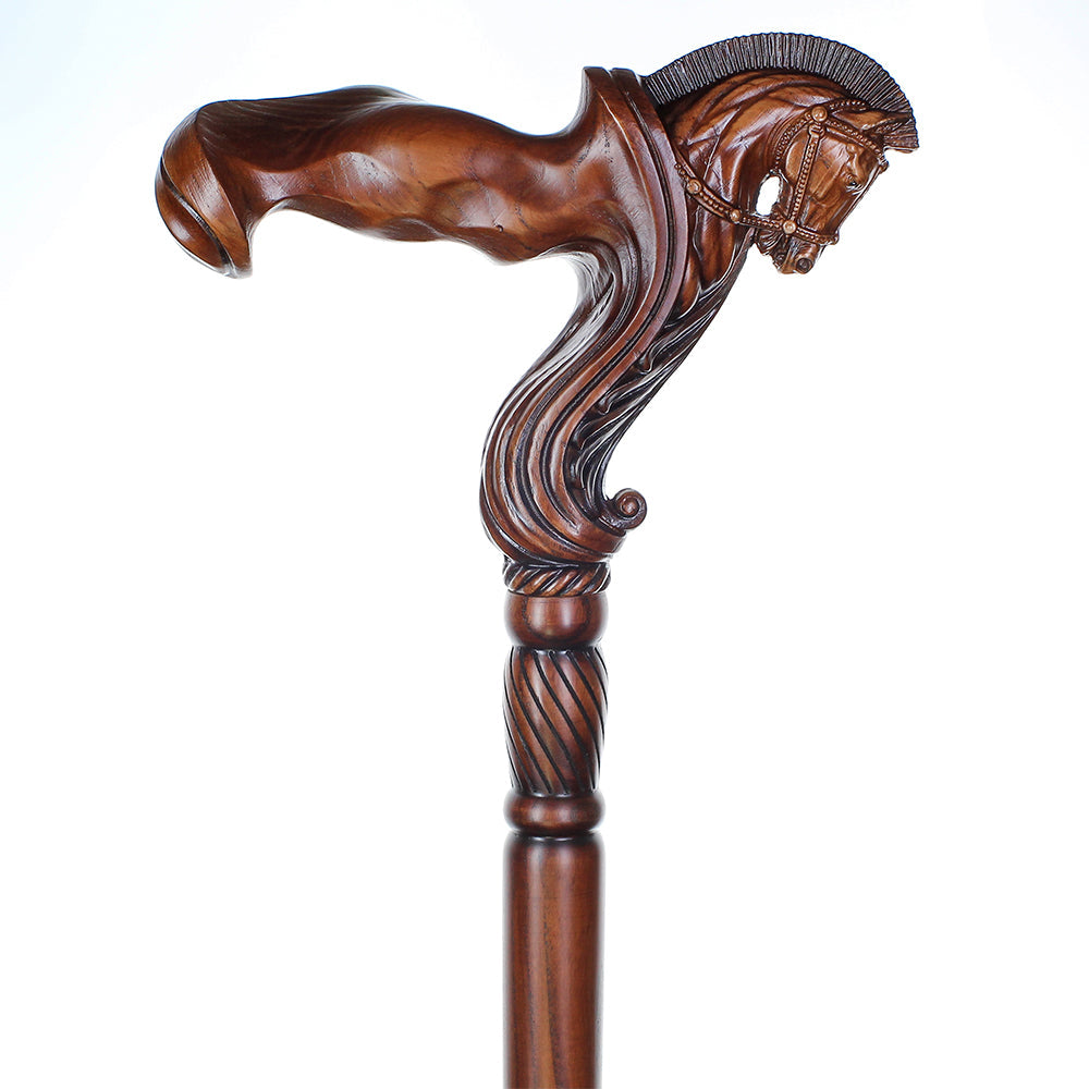 Horse Ergonomic: Intricate Handcarved Cane (Right Hand) Hand Carved Artisan - Tophatter Daily Deals