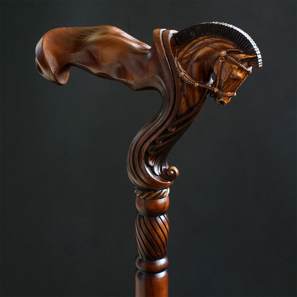 Horse Ergonomic: Intricate Handcarved Cane (Right Hand) Hand Carved Artisan - Tophatter Daily Deals