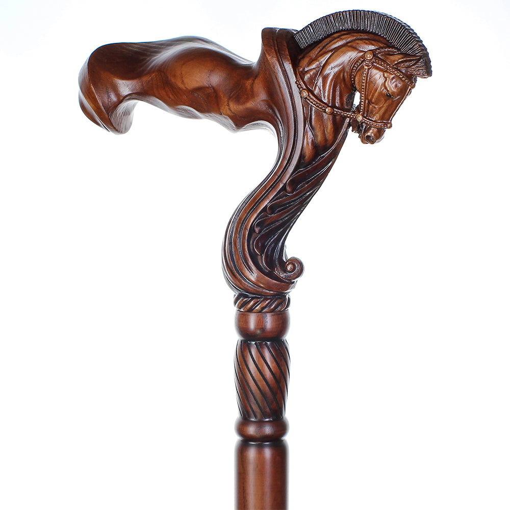 Horse Ergonomic: Intricate Handcarved Cane (Right Hand) Hand Carved Artisan - Tophatter Daily Deals