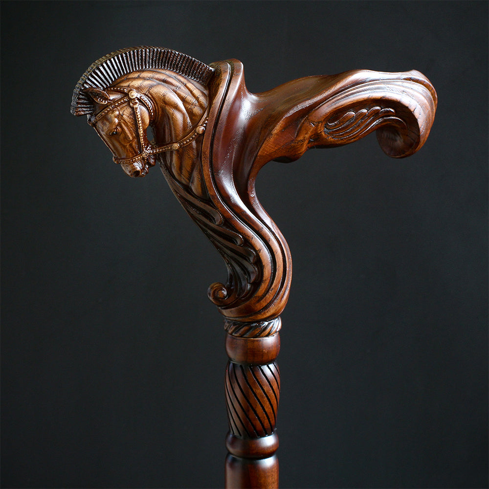 Horse Ergonomic: Intricate Handcarved Cane (Right Hand) Hand Carved Artisan - Tophatter Daily Deals