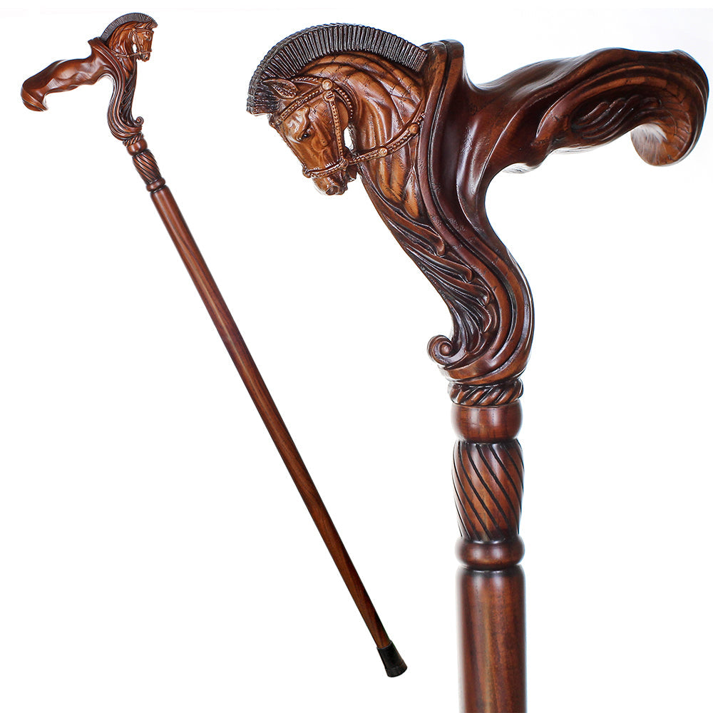 Horse Ergonomic: Intricate Handcarved Cane (Right Hand) Hand Carved Artisan - Tophatter Daily Deals