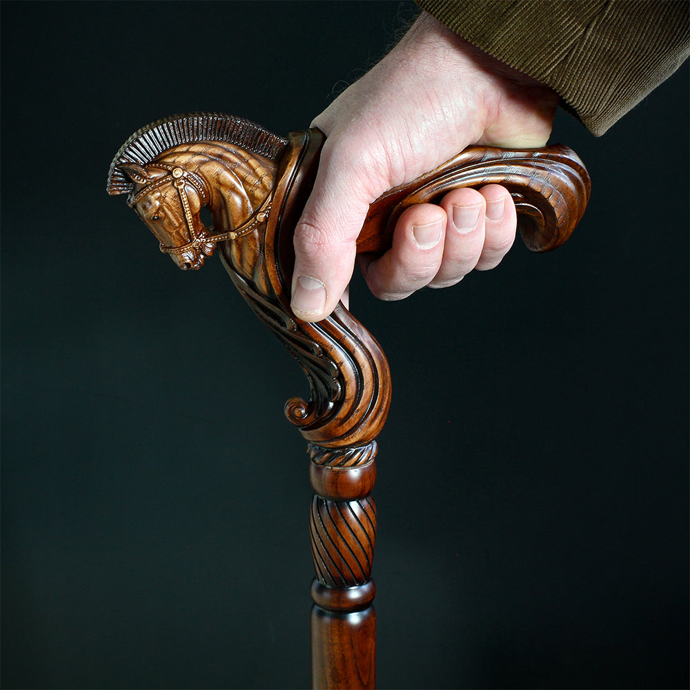 Horse Ergonomic: Intricate Handcarved Cane (Right Hand) Hand Carved Artisan - Tophatter Daily Deals
