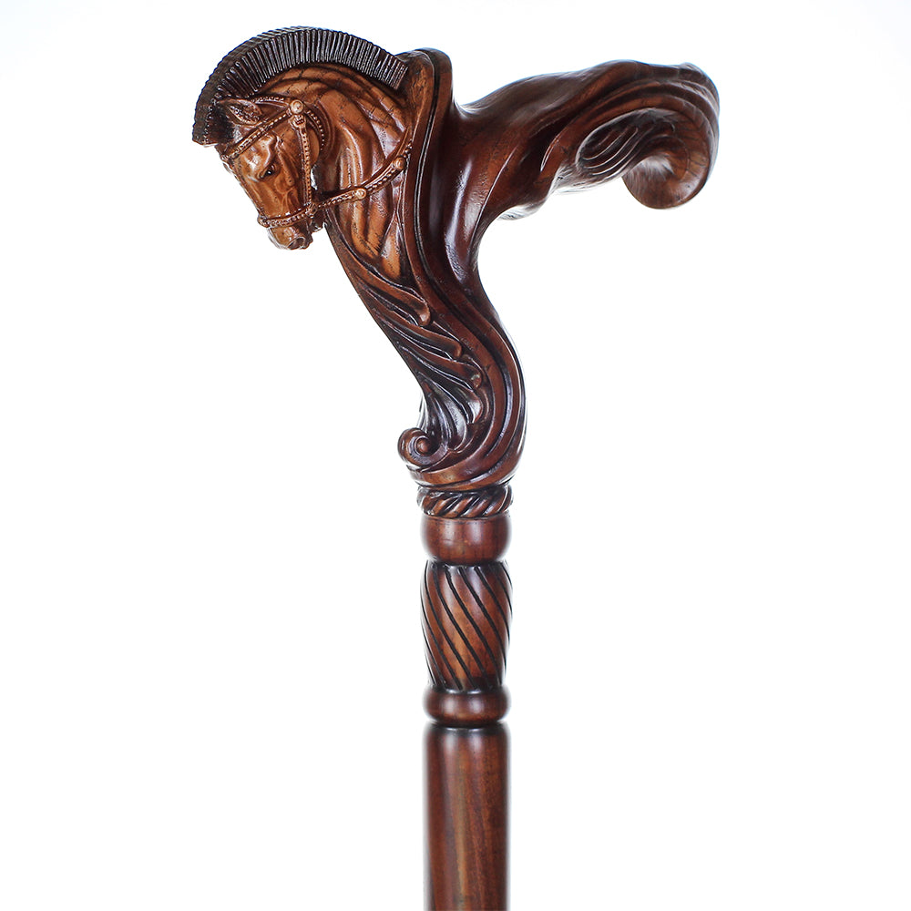 Horse Ergonomic: Intricate Handcarved Cane (Right Hand) Hand Carved Artisan - Tophatter Daily Deals