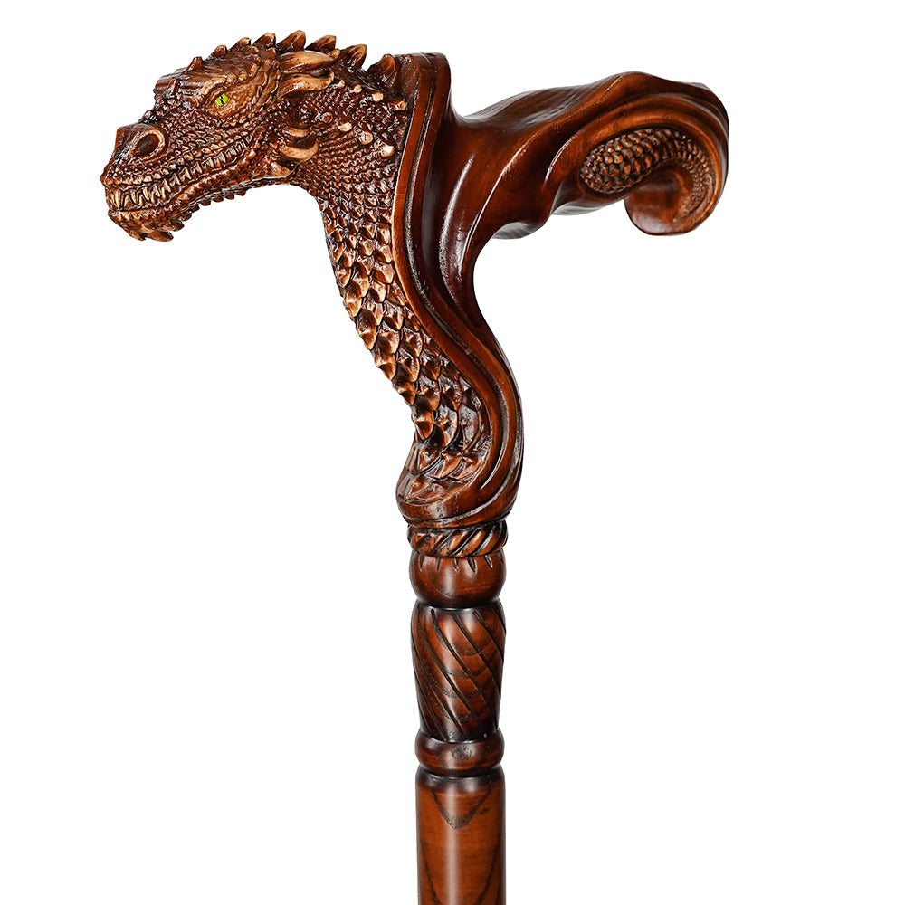 Dragon Ergonomic Cane - Right Hand, Artisan Carved Hand Carved Artisan - Tophatter Daily Deals