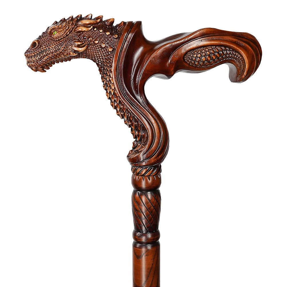 Dragon Ergonomic Cane - Right Hand, Artisan Carved Hand Carved Artisan - Tophatter Daily Deals