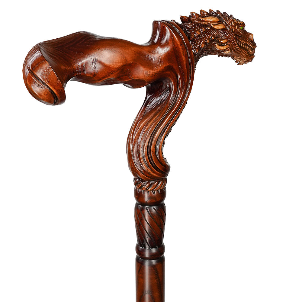 Dragon Ergonomic Cane - Right Hand, Artisan Carved Hand Carved Artisan - Tophatter Daily Deals
