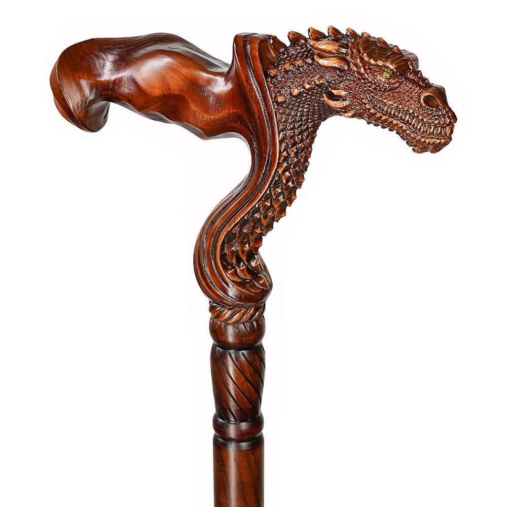 Dragon Ergonomic Cane - Right Hand, Artisan Carved Hand Carved Artisan - Tophatter Daily Deals