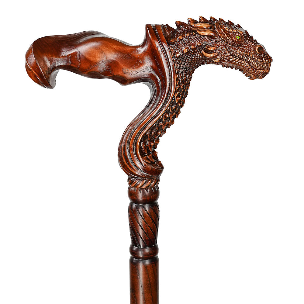 Dragon Ergonomic Cane - Right Hand, Artisan Carved Hand Carved Artisan - Tophatter Daily Deals