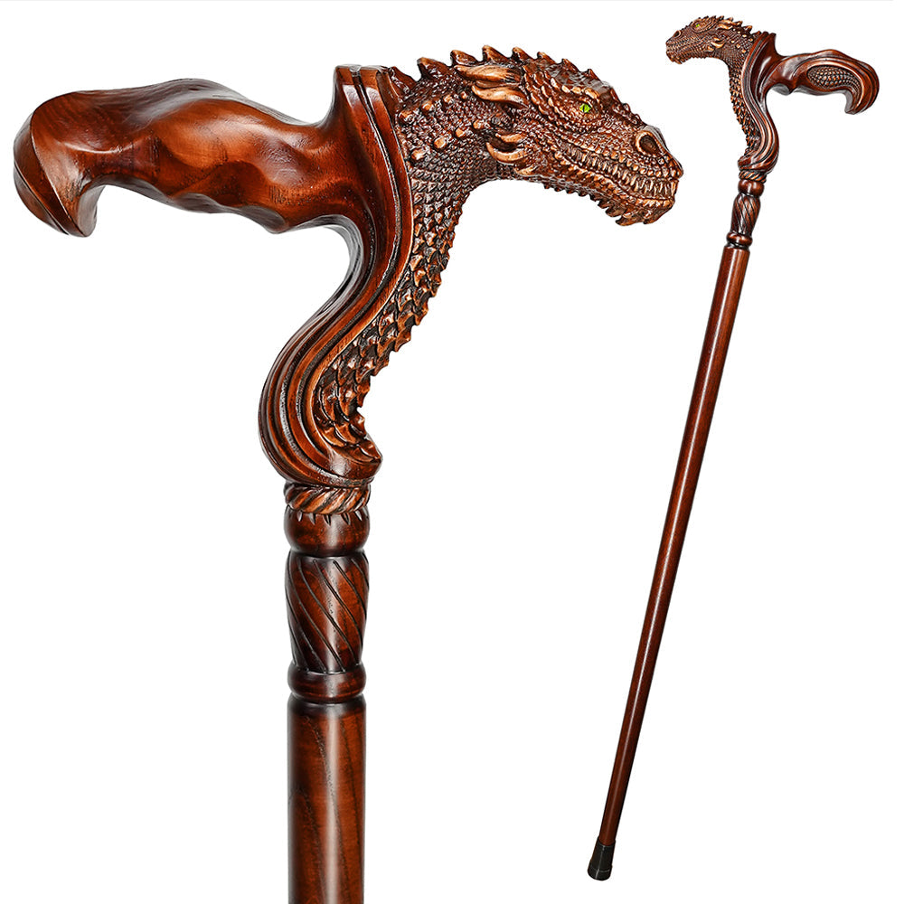 Dragon Ergonomic Cane - Right Hand, Artisan Carved Hand Carved Artisan - Tophatter Daily Deals