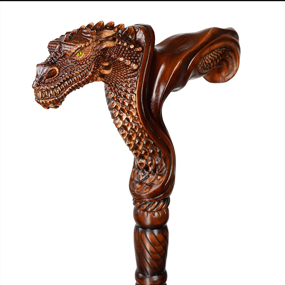 Dragon Ergonomic Cane - Right Hand, Artisan Carved Hand Carved Artisan - Tophatter Daily Deals