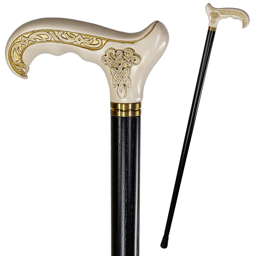 Celtic Handcarved Design Artistic White Wood Cane Hand Carved Artisan - Tophatter Daily Deals